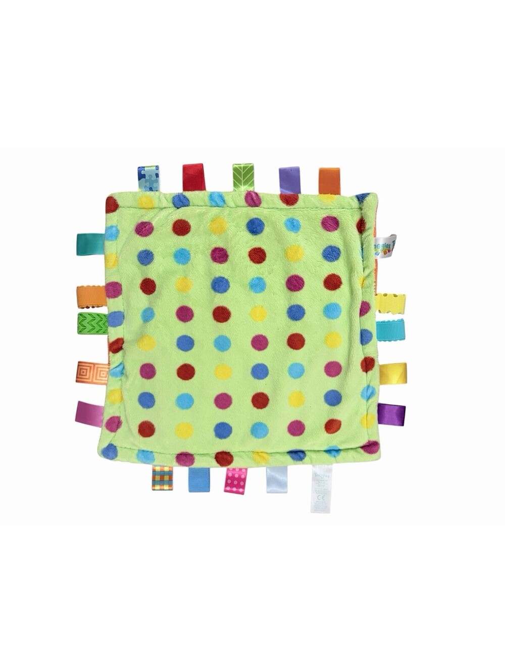 Taggies Green Orange Red Blue Yellow Polka Dot Circle Blanket Teether Rubber Tag
